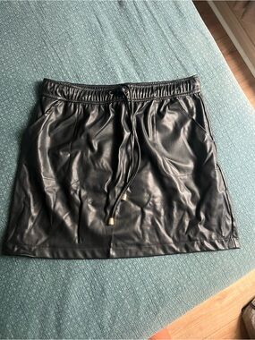 Ci Sono Black Faux Leather Mini Skirt with Drawstring